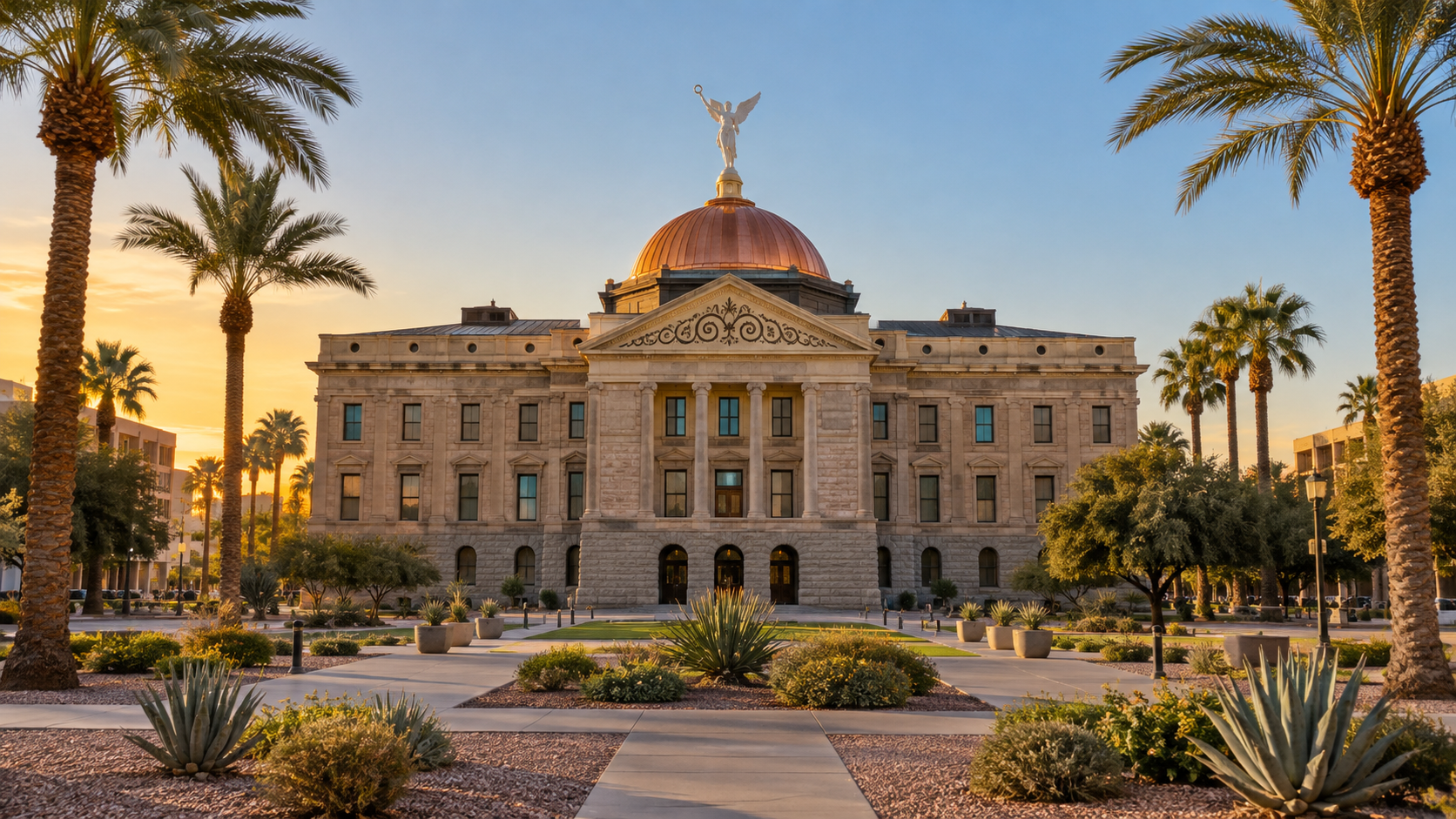 Arizona State Capitol copper dome with the Winged Victory weather vane in downtown Phoenix