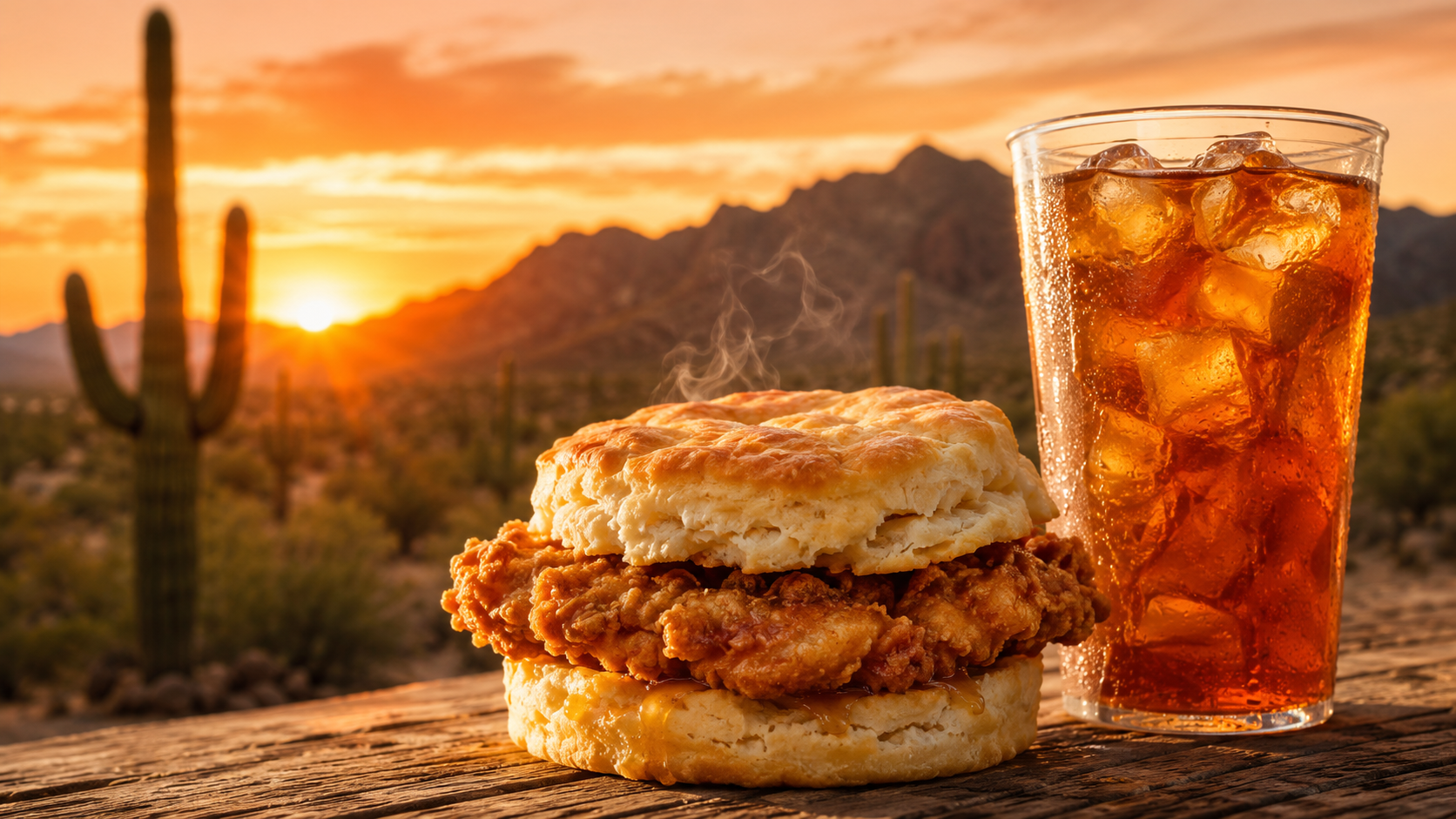 Bojangles Cajun Filet Biscuit and sweet tea in Arizona