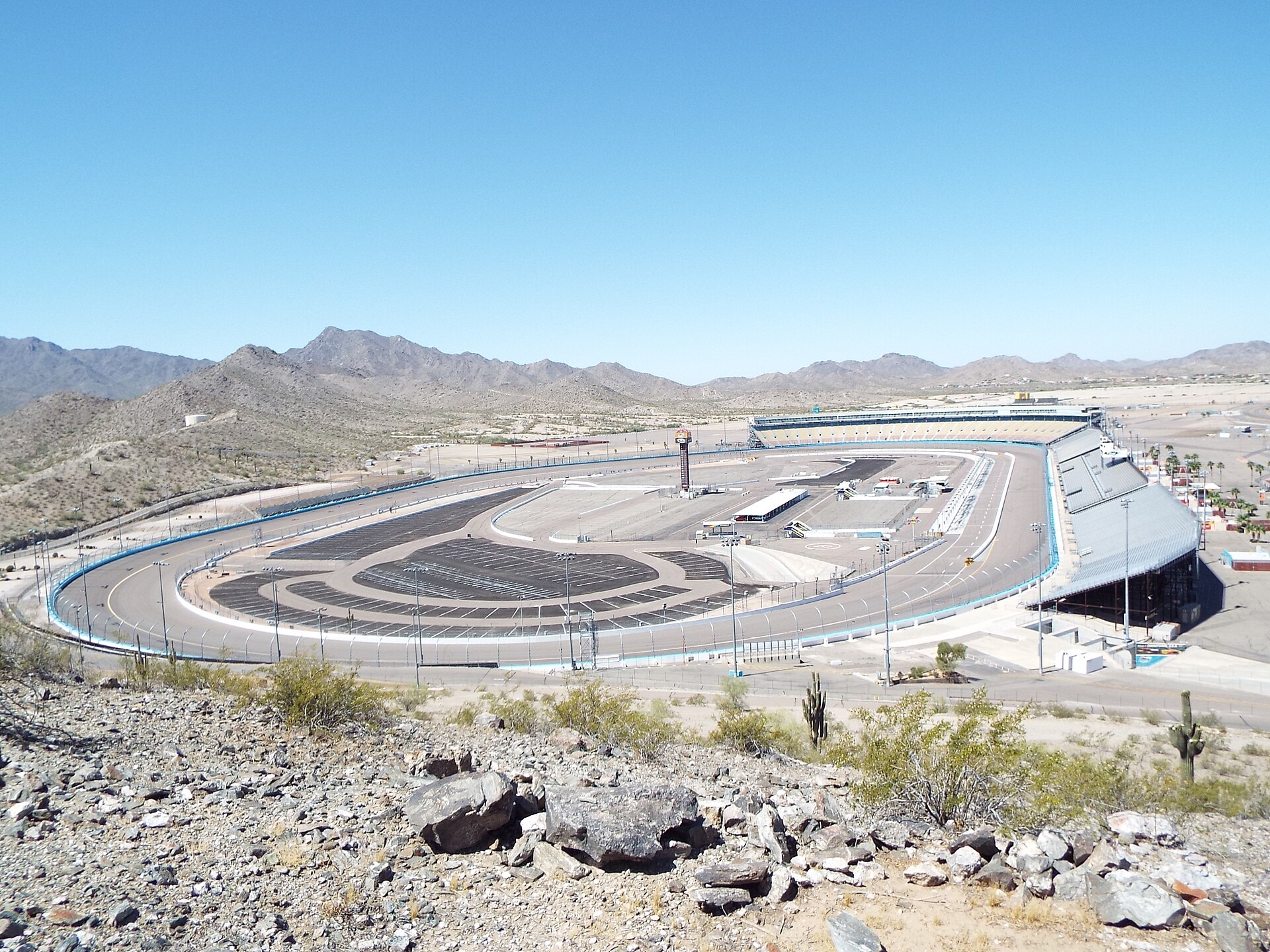 Overview of Phoenix Raceway and its grandstands in Avondale, Arizona